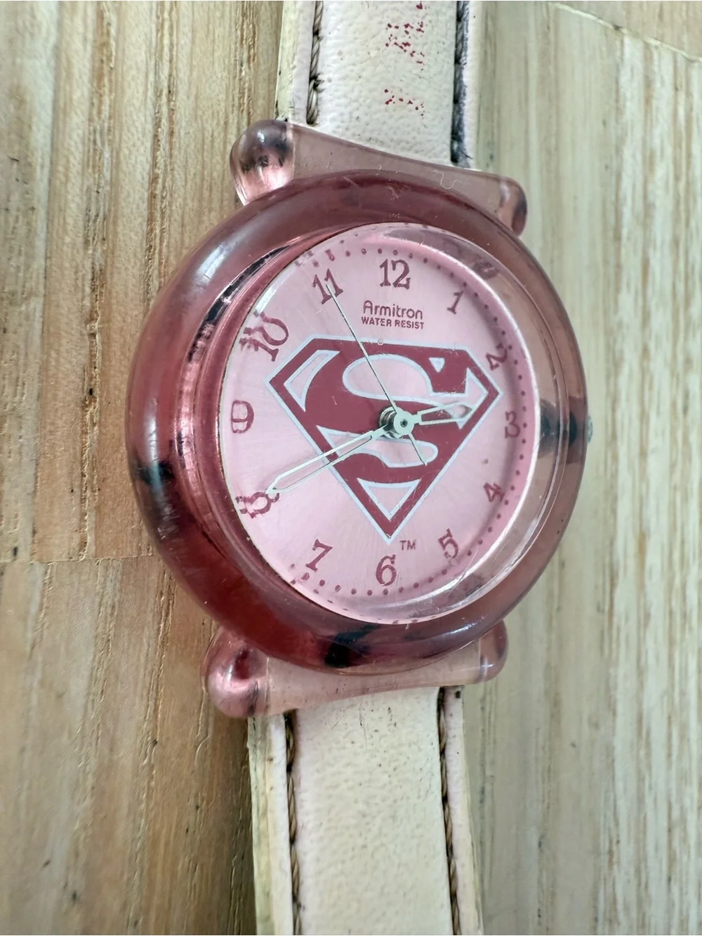 Armitron ladies pink DC comics Supergirl watch NEW BATTERY needs new strap